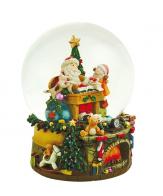 Boules à neige musicales de Noël disponibles sur commande (nous contacter) Boule à neige musicale de Noël : boule à neige musicale avec Père Noël dans son bureau