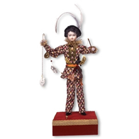 Automates en porcelaine Automate musique traditionnel : automate musical Arlequin aux masques