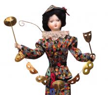 Automates en porcelaine Automate musique traditionnel : automate musical Arlequin aux masques