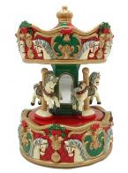 Manèges et carrousels musicaux miniatures Petit carrousel musical miniature de Noël richement décoré avec 3 chevaux tournants - Vive le vent (Jingle bells)