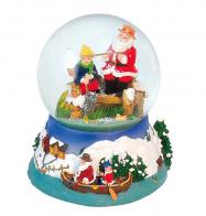 Boules à neige musicales de Noël disponibles sur commande (nous contacter) Boule à neige musicale animée de Noël avec globe en verre et Père Noël en train de pêcher