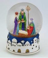 Boules à neige musicales de Noël (en stock) Boule à neige musicale de Noël avec globe en verre et scène de crèche avec rois mages