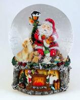 Boules à neige musicales de Noël disponibles sur commande (nous contacter) Boule à neige musicale de Noël avec globe en verre et Père Noël et animaux
