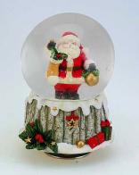 Boules à neige musicales de Noël disponibles sur commande (nous contacter) Boule à neige musicale animée de Noël avec globe en verre et Père Noël tenant une chaussette de Noël