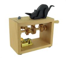 Automates musicaux en bois. Automate à musique en bois avec manivelle et mécanisme musical de 18 notes - Le chat noir et la souris grise