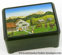 Bo&icirc;tes &agrave; musique Reuge avec paysages suisses Bo&icirc;te &agrave; musique en bois : bo&icirc;te &agrave; musique avec paysage suisse