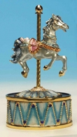 Chevaux musicaux miniatures Cheval musical miniature anim&eacute; en &eacute;mail : cheval musical gris