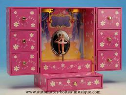 Armoires musicales &agrave; bijoux pour enfants Armoire musicale &agrave; bijoux avec ballerine : armoire musicale avec sept tiroirs