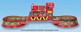 Jouets m&eacute;caniques en m&eacute;tal, t&ocirc;le et fer blanc Jouet m&eacute;canique en m&eacute;tal, t&ocirc;le et fer blanc : jouet m&eacute;canique train avec rails