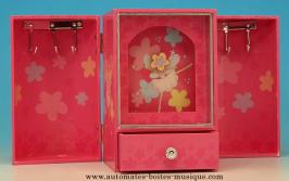 Armoires musicales &agrave; bijoux pour enfants Armoire &agrave; bijoux musicale en bois : armoire &agrave; bijoux rouge avec fleur mouvante