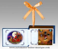 Livres musicaux miniatures Livre musical miniature &eacute;lectrique en cuir avec sc&egrave;ne anim&eacute;e : jouets autour d'un sapin