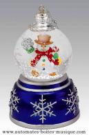 Boules &agrave; neige musicales pour sapins de No&euml;l Boule &agrave; neige musicale pour sapin de No&euml;l Mr Christmas : boule &agrave; neige avec bonhomme de neige