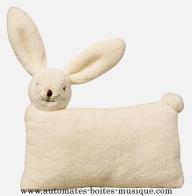 Doudous musicaux avec m&eacute;canismes musicaux &agrave; ficelle (animaux sur coussin musicaux) Doudou musical Trousselier avec m&eacute;canisme musical &agrave; ficelle : doudou musical lapin coussin