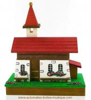 Chalets musicaux miniatures : chalets suisses Chalet musical miniature suisse : &eacute;glise de village miniature avec toit ouvrant
