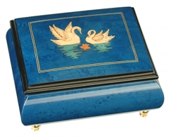 Bo&icirc;tes &agrave; bagues musicales teint&eacute;es Bo&icirc;te &agrave; bagues musicale : bo&icirc;te &agrave; bagues avec marqueterie 2 cygnes