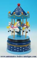 Carrousels musicaux miniatures en bois Carrousel musical miniature en bois : carrousel musical miniature bleu taille moyenne