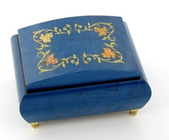 Bo&icirc;tes &agrave; bagues musicales teint&eacute;es Bo&icirc;te &agrave; bagues musicale de 18 lames : bo&icirc;te &agrave; bagues bleue marqueterie arabesques