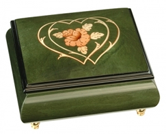 Bo&icirc;tes &agrave; bagues musicales teint&eacute;es Bo&icirc;te &agrave; bagues musicale : bo&icirc;te &agrave; bagues avec marqueterie 2 coeurs et fleur