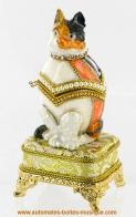 Oeufs musicaux en v&eacute;ritable coquille d'oeuf de style Faberg&eacute; Oeuf musical de style Faberg&eacute; en v&eacute;ritable coquille d'oeuf : oeuf musical en forme de chat