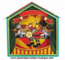 Tirelires musicales anim&eacute;es Tirelire musicale anim&eacute;e en bois : tirelire musicale en forme de maison avec ours musicien