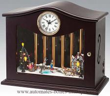 Instruments de musique m&eacute;canique en bois Instrument de musique m&eacute;canique Mr Christmas : Horloge avec cloches et sc&egrave;nes de patinage