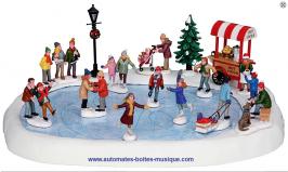 Man&egrave;ges musicaux miniatures et sonores Lemax Man&egrave;ge musical miniature Lemax de la collection "Village collection" : man&egrave;ge musical "Etang de patinage du village"