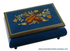 Bo&icirc;tes &agrave; bijoux musicales en bois teint&eacute; fabriqu&eacute;es en Italie (18 lames) Petite bo&icirc;te &agrave; bijoux musicale bleue : bo&icirc;te &agrave; bijoux marqueterie instruments de musique
