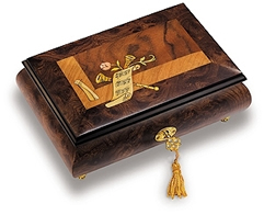 Bo&icirc;tes &agrave; bijoux musicales reuge Bo&icirc;te &agrave; bijoux musicale Reuge de 22 lames : bo&icirc;te &agrave; bijoux avec marqueterie partition