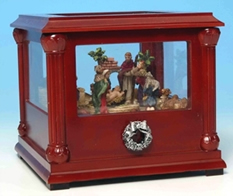 Cr&egrave;ches musicales anim&eacute;es Cr&egrave;che musicale anim&eacute;e avec automates : cr&egrave;che musicale en bois avec vitres