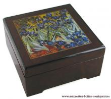 Boîtes à bijoux musicales avec photo Boîte à bijoux musicale en bois avec reproduction d'une oeuvre picturale: boîte à bijoux musicale avec iris de Van Gogh