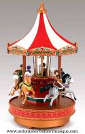 Grands carrousels musicaux miniatures Carrousel musical miniature en toile et r&eacute;sine : petit carrousel musical miniature