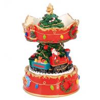 Manèges et carrousels musicaux miniatures Carrousel musical miniature de Noël en polystone: carrousel musical avec Père Noêl et train
