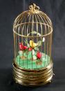 Oiseaux chanteurs mécaniques : 3 oiseaux chanteurs automates dans cage dorée