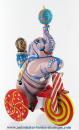 Jouet mécanique en métal, tôle et fer blanc agrafé : jouet mécanique "Singe sur le dos d'un éléphant"
