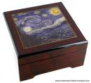 Boîte à bijoux musicale en bois avec photo d'une oeuvre picturale célèbre : boîte à bijoux "La nuit étoilée"