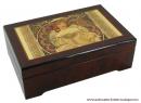 Boîte à bijoux musicale en bois avec reproduction d'une affiche célèbre : boîte à bijoux musicale "Mucha"