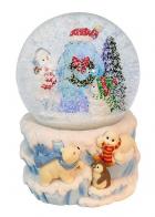 Boules à neige musicales de Noël (en stock) Boule à neige musicale de Noël en verre et polystone: boule à neige avec bonhommes de neige