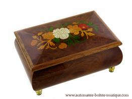 Boîtes à bijoux musicales en bois naturel fabriquées en Italie (18 et 30 lames) Boîte à bijoux musicale en bois marqueté: boîte à bijoux en bois naturel clair avec fleurs