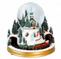 Boules à neige musicales de Noël (en stock) Boule à neige musicale de Noël: boule à neige avec train circulant dans un tunnel