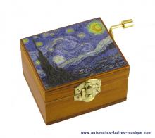 Boîtes à musique à manivelle en bois Boîte à musique à manivelle en bois avec image "La nuit étoilée" de Vincent Van Gogh