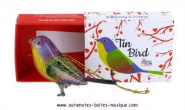 Jouets mécaniques en métal, tôle et fer blanc Jouet en métal: petit oiseau ornemental à suspendre présenté dans une boîte vintage en carton