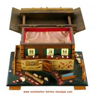Instruments de musique mécanique anciens (Orgues et boîtes à musique anciens) Boîte à musique chalet musical miniature suisse en bois pour ranger des petits objets: chalet musical "Tiroler Holzhackerbuab'n"