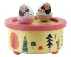 Boîtes à musique avec animaux Boîte à musique animée en bois avec figurines: boîte à musique avec hérissons