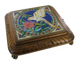 Instruments de musique mécanique anciens (Orgues et boîtes à musique anciens) Dessous de plat musical avec émaux de Longwy et mécanisme musical ancien à deux airs