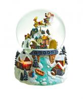 Boules à neige musicales de Noël (en stock) Boule à neige musicale de Noël: boule à neige animée avec traineau volant du Père Noël et train
