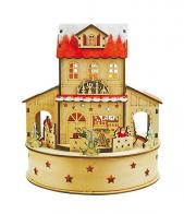 Boîtes à musique animées de Noël Boîte à musique animée de Noël en bois en forme de gare avec wagons tournants, lumières et mélodies électroniques