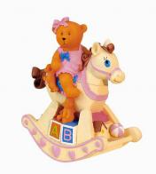 Chevaux de carrousel Automate musical en polystone: automate musical avec ours fille sur un cheval à bascule