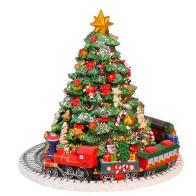 Boîtes à musique sapins de Noël Boîte à musique animée de Noël en polystone: boîte à musique avec train tournant autour du sapin