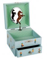 Boîtes à bijoux musicales avec animaux Boîte à bijoux musicale Trousselier en bois avec cheval marron - Sérénade de Schubert