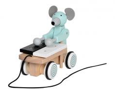Jouets en bois avec mouvements Jouet mécanique en bois à tirer avec xylophone: jouet mécanique avec souris bleue